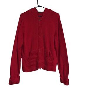 Jeanne Pierre Red Hooded Zip-Up Sweater X-Large 100% Cotton